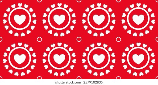 White Heart Seamless Pattern on red Background. Love romantic theme. Pattern hearts with Love for Valentine's Day. Valentines day background. Vector abstract texture with small hearts