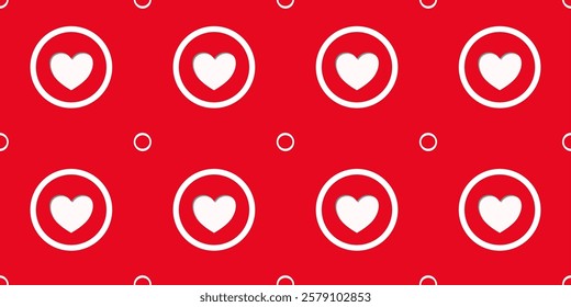 White Heart Seamless Pattern on red Background. Love romantic theme. Pattern hearts with Love for Valentine's Day. Valentines day background. Vector abstract texture with small hearts