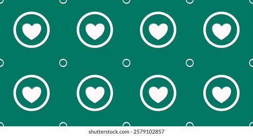 White Heart Seamless Pattern on green Background. Love romantic theme. Pattern hearts with Love for Valentine's Day. Valentines day background. Vector abstract texture with small hearts