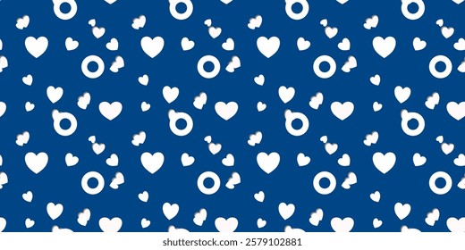 White Heart Seamless Pattern on blue Background. Love romantic theme. Pattern hearts with Love for Valentine's Day. Valentines day background. Vector abstract texture with small hearts