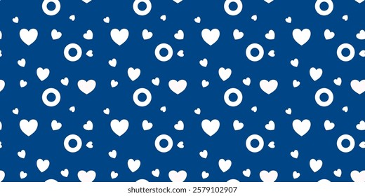 White Heart Seamless Pattern on blue Background. Love romantic theme. Pattern hearts with Love for Valentine's Day. Valentines day background. Vector abstract texture with small hearts