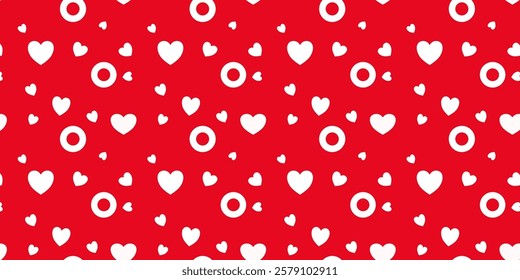 White Heart Seamless Pattern on red Background. Love romantic theme. Pattern hearts with Love for Valentine's Day. Valentines day background. Vector abstract texture with small hearts