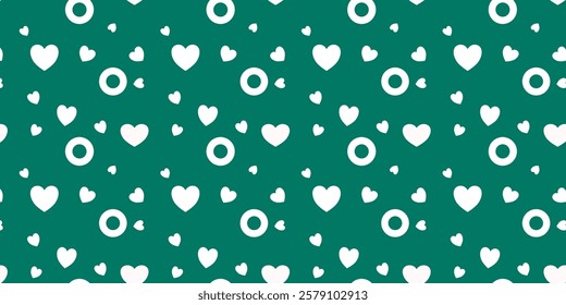 White Heart Seamless Pattern on green Background. Love romantic theme. Pattern hearts with Love for Valentine's Day. Valentines day background. Vector abstract texture with small hearts