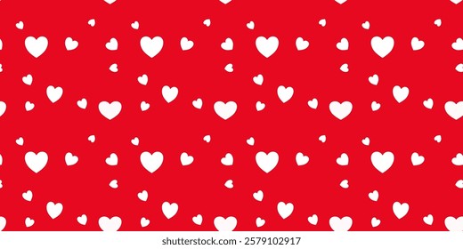 White Heart Seamless Pattern on red Background. Love romantic theme. Pattern hearts with Love for Valentine's Day. Valentines day background. Vector abstract texture with small hearts