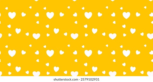 White Heart Seamless Pattern on yellow Background. Love romantic theme. Pattern hearts with Love for Valentine's Day. Valentines day background. Vector abstract texture with small hearts