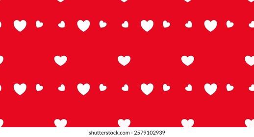 White Heart Seamless Pattern on red Background. Love romantic theme. Pattern hearts with Love for Valentine's Day. Valentines day background. Vector abstract texture with small hearts