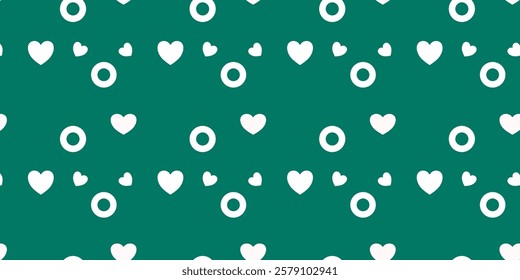 White Heart Seamless Pattern on green Background. Love romantic theme. Pattern hearts with Love for Valentine's Day. Valentines day background. Vector abstract texture with small hearts