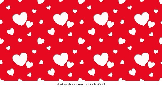 White Heart Seamless Pattern on red Background. Love romantic theme. Pattern hearts with Love for Valentine's Day. Valentines day background. Vector abstract texture with small hearts