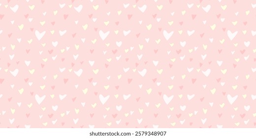 White Heart Seamless Pattern on pink Background. Love romantic theme. Pattern hearts with Love for Valentine's Day. Valentines day background. Vector abstract texture with small hearts