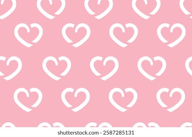 white heart seamless pattern on pink background, romantic love vector design