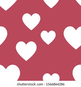 White heart seamless pattern. Wine color background textile texture. Design element for cards, posters, web-sites, stickers, love letters.