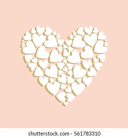 white heart with shadow isolated on pink background. Holiday Valentines day card. Hand painting - vector