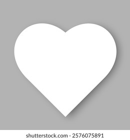 A white heart with a shadow on a gray background. Badge, sticker of a white paper heart. The concept of celebrating February 14th, love. Vector EPS 10.