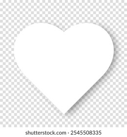 A white heart with a shadow on a transparent background. The paper heart effect. The concept of Valentine's Day. Vector EPS 10.