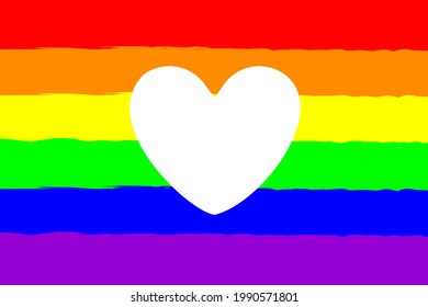 white heart shape, background rainbow design is symbol of LGBTQ community equity movement