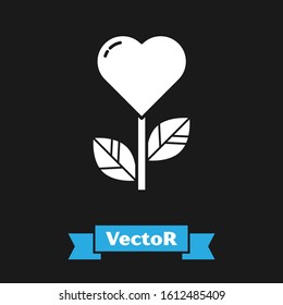 White Heart shape in a flower icon isolated on black background.  Vector Illustration