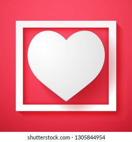 White heart shape in frame , paper art style