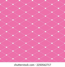 White heart shape linked with white dot diamond on pink background. Happy Valentine's day. Heart pattern on pink backdrop.