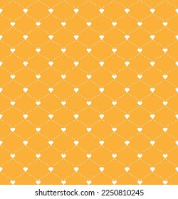 White heart shape linked with white dot ogee on orange background. Happy Valentine's day. Heart pattern on orange backdrop.