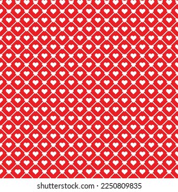 White heart shape linked with white line square on red background. Happy Valentine's day. Heart pattern on red backdrop.