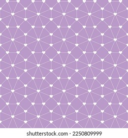 White heart shape linked with white line octagon on purple background. Happy Valentine's day. Heart pattern on purple backdrop.