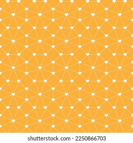 White heart shape linked with white line octagon on orange background. Happy Valentine's day. Heart pattern on orange backdrop.