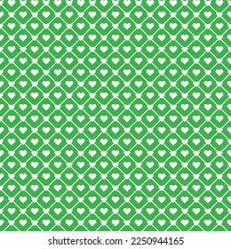 White heart shape linked with white line square on green background. Happy Valentine's day. Heart pattern on green backdrop.
