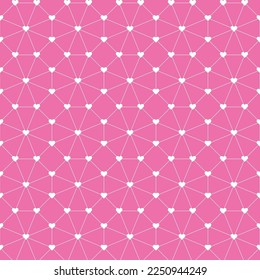 White heart shape linked with white line octagon on pink background. Happy Valentine's day. Heart pattern on pink backdrop.