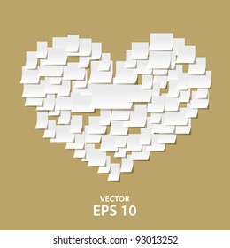 White heart shape made of sticky memo notes