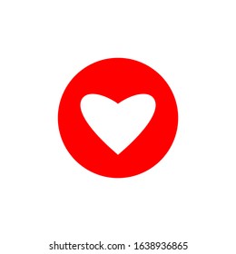 white heart shape on red circle; love symbol isolated on white background for decorative design. vector illustration
