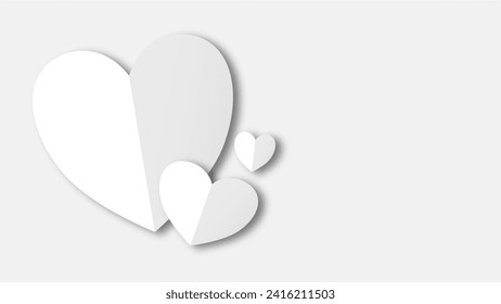 white heart shape paper cut on the white background. Space for text. blank zone for fill text or font. valentine day festival.