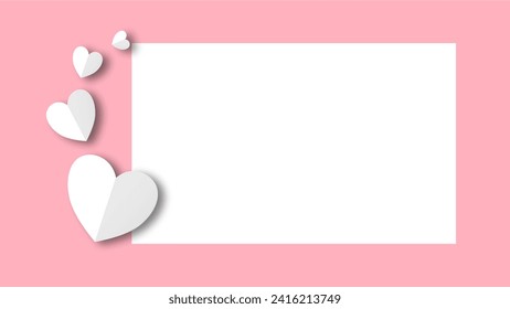 white heart shape paper cut on the pink pastel background. Space for text. blank zone for fill text or font. valentine day festival.