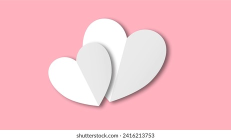 white heart shape paper cut on the pink pastel background. Space for text. blank zone for fill text or font. valentine day festival.