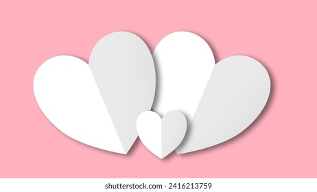 white heart shape paper cut on the pink pastel background. Space for text. blank zone for fill text or font. valentine day festival.