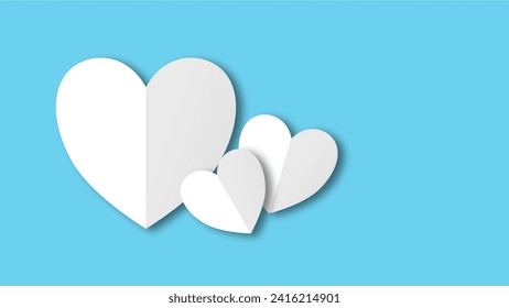 papel de forma de corazón blanco cortado en el fondo azul claro pastel. Espacio para texto. zona en blanco para el texto de relleno o la fuente. festival del día de San Valentín.