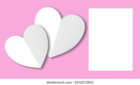 white heart shape paper cut on the purple pink pastel background. Space for text. blank zone for fill text or font. valentine day festival.