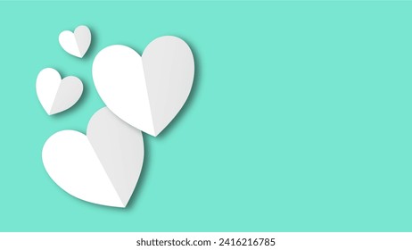 papel de forma de corazón blanco cortado en el fondo verde pastel. Espacio para texto. zona en blanco para el texto de relleno o la fuente. festival del día de San Valentín.