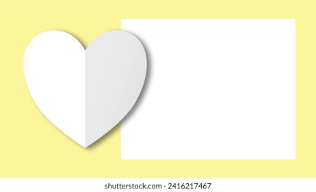 papel de forma de corazón blanco cortado en el fondo amarillo pastel. Espacio para texto. zona en blanco para el texto de relleno o la fuente. festival del día de San Valentín.