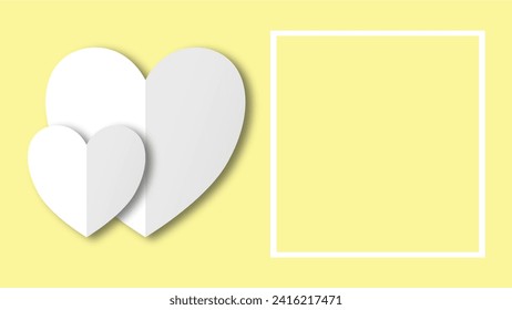 papel de forma de corazón blanco cortado en el fondo amarillo pastel. Espacio para texto. zona en blanco para el texto de relleno o la fuente. festival del día de San Valentín.