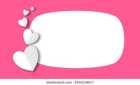 white heart shape paper cut on the red pink pastel background. Space for text. blank zone for fill text or font. valentine day festival.