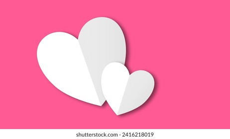 white heart shape paper cut on the red pink pastel background. Space for text. blank zone for fill text or font. valentine day festival.