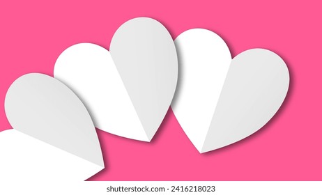 white heart shape paper cut on the red pink pastel background. Space for text. blank zone for fill text or font. valentine day festival.