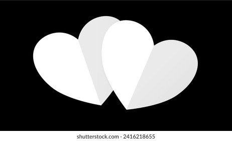 white heart shape paper cut on the black pastel background. Space for text. blank zone for fill text or font. valentine day festival.