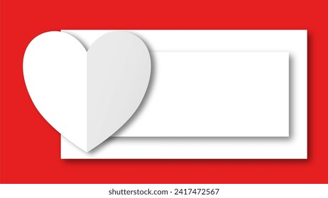 white heart shape paper cut on the red pastel background. Space for text. blank zone for fill text or font. valentine day festival.