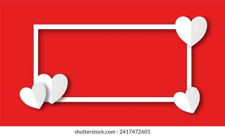white heart shape paper cut on the red pastel background. Space for text. blank zone for fill text or font. valentine day festival.
