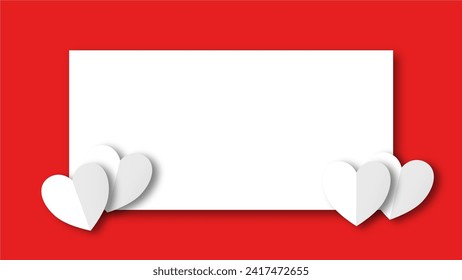 papel de forma de corazón blanco cortado en el fondo rojo pastel. Espacio para texto. zona en blanco para el texto de relleno o la fuente. festival del día de San Valentín.