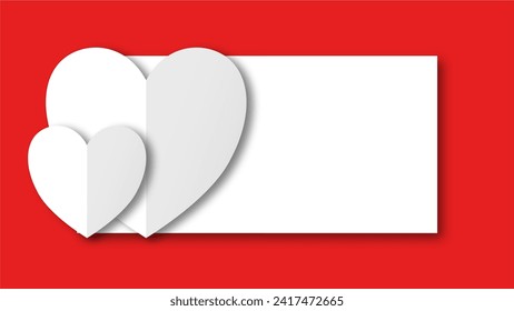 white heart shape paper cut on the red pastel background. Space for text. blank zone for fill text or font. valentine day festival.