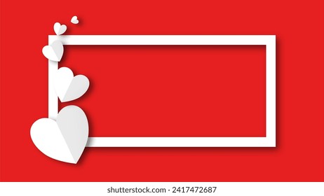 white heart shape paper cut on the red pastel background. Space for text. blank zone for fill text or font. valentine day festival.