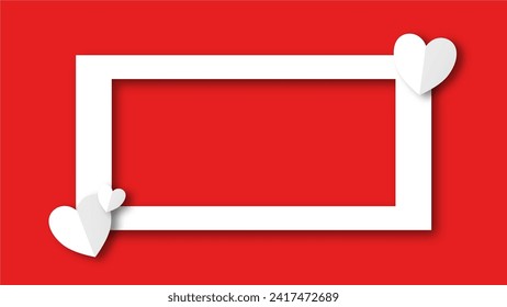 white heart shape paper cut on the red pastel background. Space for text. blank zone for fill text or font. valentine day festival.
