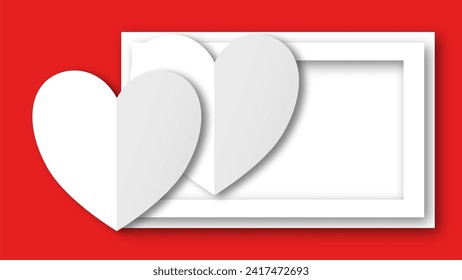 papel de forma de corazón blanco cortado en el fondo rojo pastel. Espacio para texto. zona en blanco para el texto de relleno o la fuente. festival del día de San Valentín.